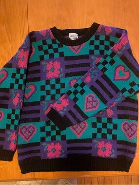 Cabin Creek Black Sweater with Teal, Purple & Pink Accent Knit